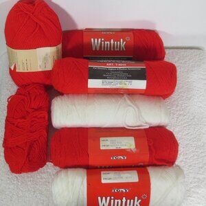 Caron Wintuk 4 Yarn Lot of 7.5 Red White 4 Ply Worsted Acrylic 3.5 Ounce Skeins